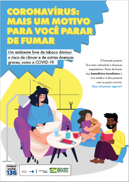 Coronavírus: mais um motivo para você parar de fumar Mulher ao notebook, criança com gato e homem lendo: Coronavírus: mais um motivo para parar de fumar